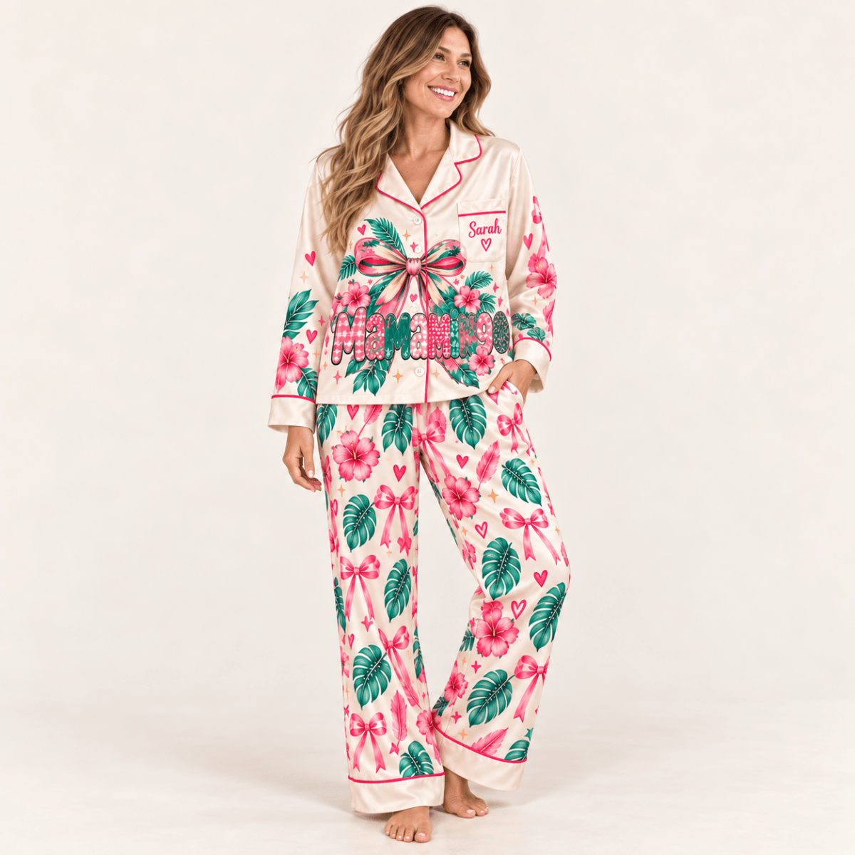 Personalized Mamamingo Flamingo Pajama Set for Women - FlamingoAholic