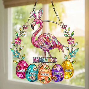 Personalized Mamamingo Flamingo Suncatcher – Custom Easter Gift for Grandma with Kids Names - FlamingoAholic