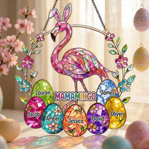 Personalized Mamamingo Flamingo Suncatcher – Custom Easter Gift for Grandma with Kids Names - FlamingoAholic