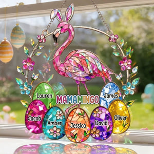 Personalized Mamamingo Flamingo Suncatcher – Custom Easter Gift for Grandma with Kids Names - FlamingoAholic