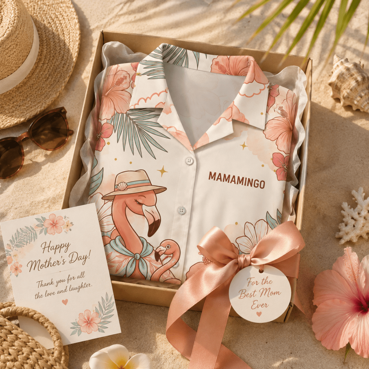 Personalized Mamamingo Hawaiian Shirt for Mom | Custom Flamingo Mom Beach Shirt | Mother's Day Gift from Kids - FlamingoAholic