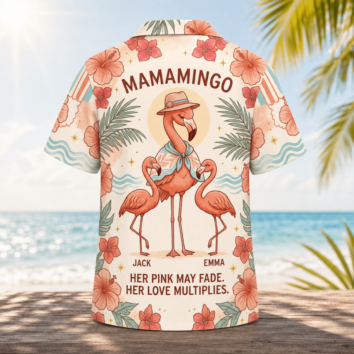 Personalized Mamamingo Hawaiian Shirt for Mom | Custom Flamingo Mom Beach Shirt | Mother's Day Gift from Kids - FlamingoAholic