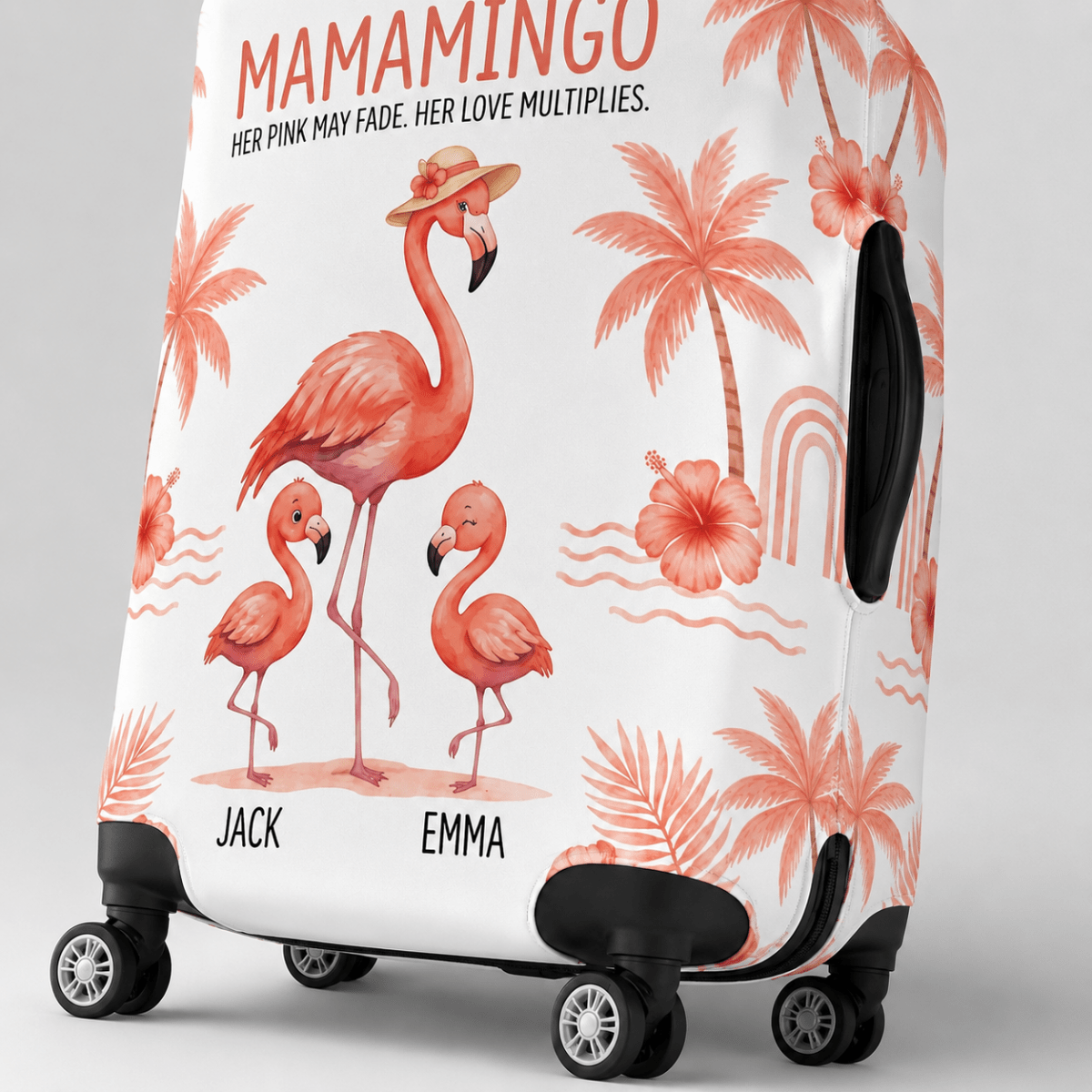 Personalized Mamamingo Luggage Cover | Custom Flamingo Mom Suitcase Protector Travel Gift - FlamingoAholic