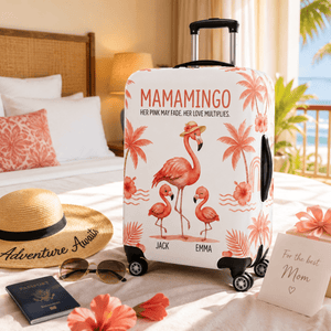 Personalized Mamamingo Luggage Cover | Custom Flamingo Mom Suitcase Protector Travel Gift - FlamingoAholic
