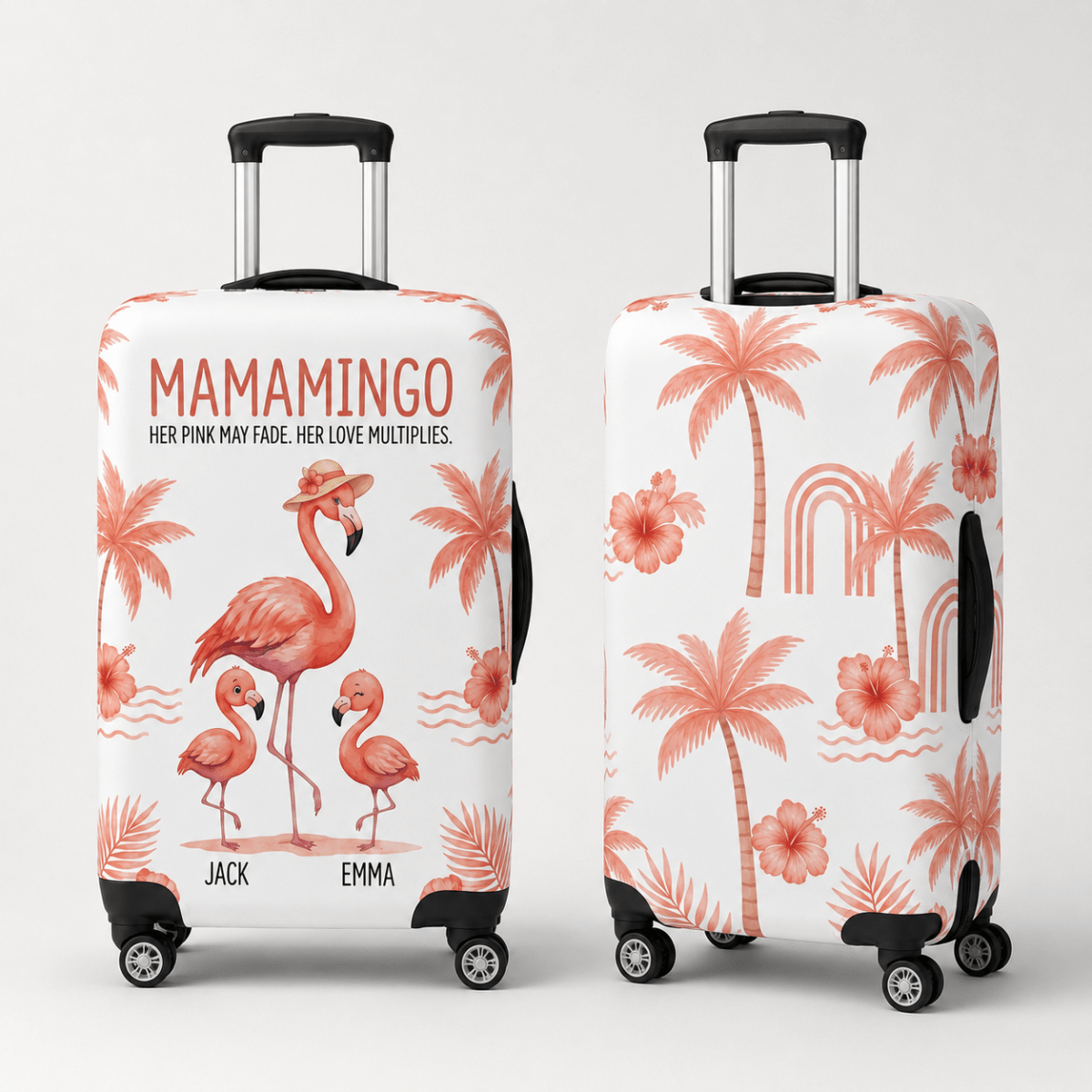 Personalized Mamamingo Luggage Cover | Custom Flamingo Mom Suitcase Protector Travel Gift - FlamingoAholic