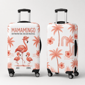 Personalized Mamamingo Luggage Cover | Custom Flamingo Mom Suitcase Protector Travel Gift - FlamingoAholic