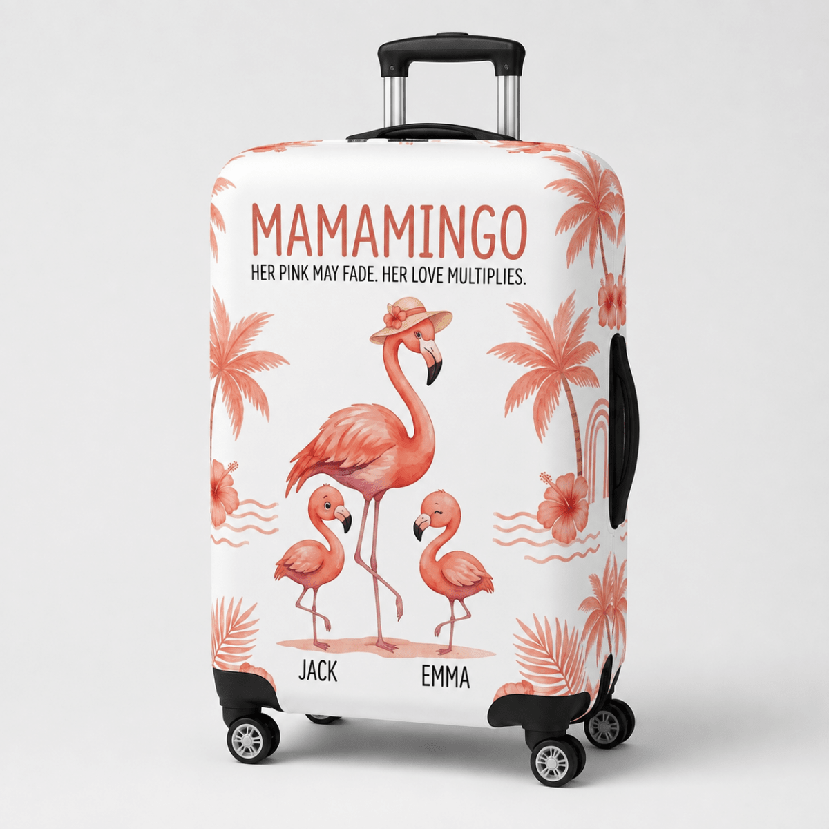 Personalized Mamamingo Luggage Cover | Custom Flamingo Mom Suitcase Protector Travel Gift - FlamingoAholic