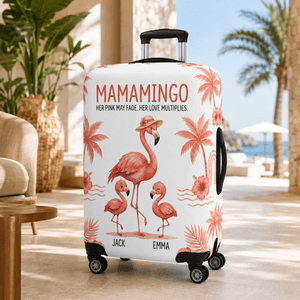 Personalized Mamamingo Luggage Cover | Custom Flamingo Mom Suitcase Protector Travel Gift - FlamingoAholic