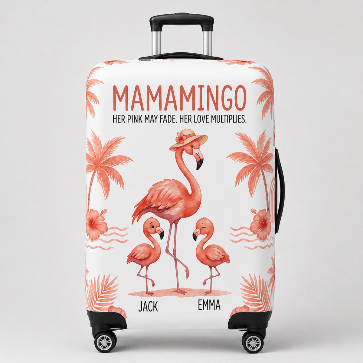 Personalized Mamamingo Luggage Cover | Custom Flamingo Mom Suitcase Protector Travel Gift - FlamingoAholic