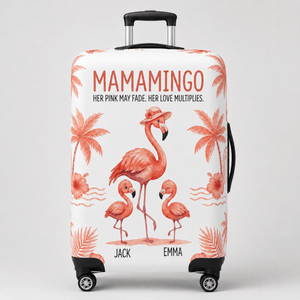 Personalized Mamamingo Luggage Cover | Custom Flamingo Mom Suitcase Protector Travel Gift - FlamingoAholic