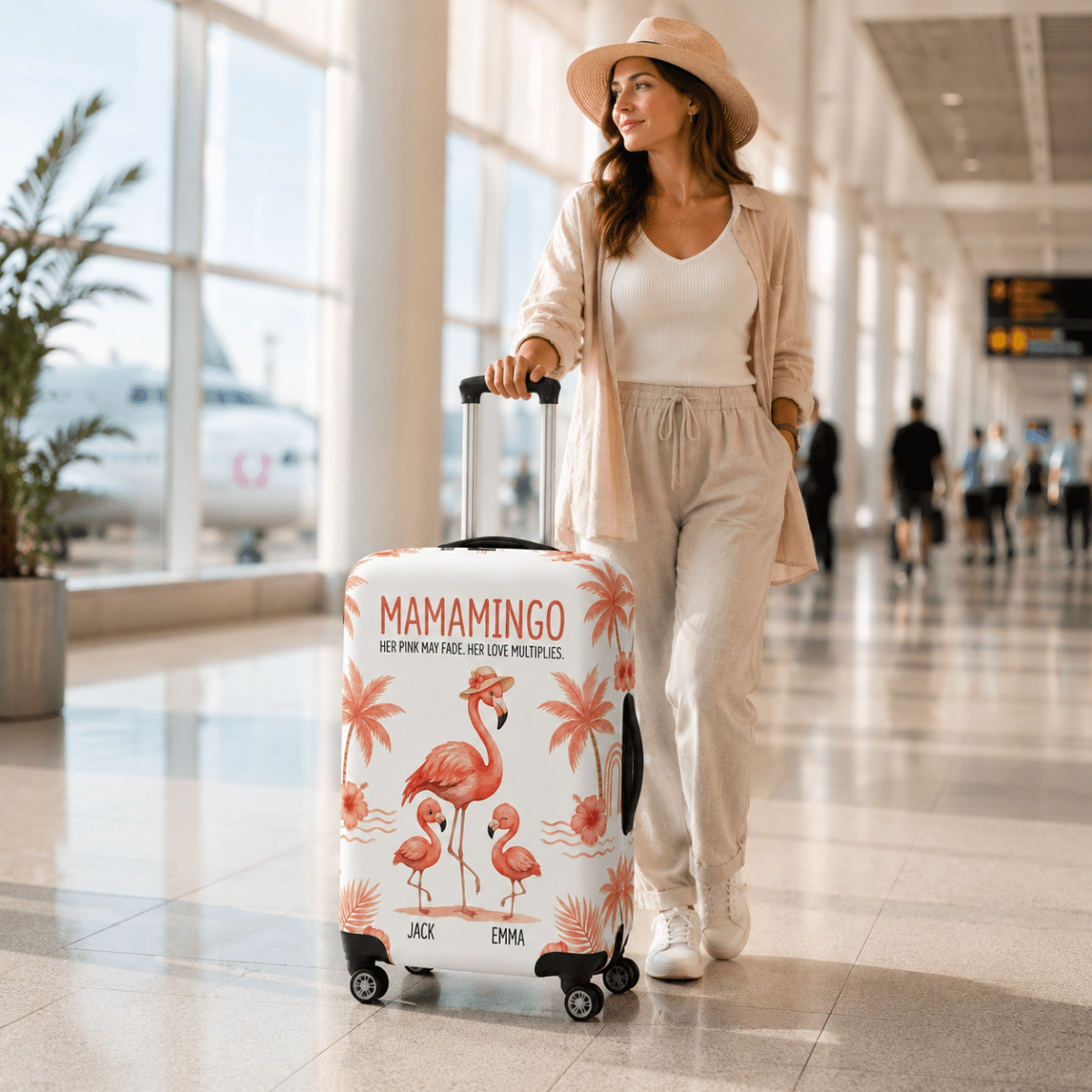 Personalized Mamamingo Luggage Cover | Custom Flamingo Mom Suitcase Protector Travel Gift - FlamingoAholic