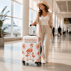 Personalized Mamamingo Luggage Cover | Custom Flamingo Mom Suitcase Protector Travel Gift - FlamingoAholic