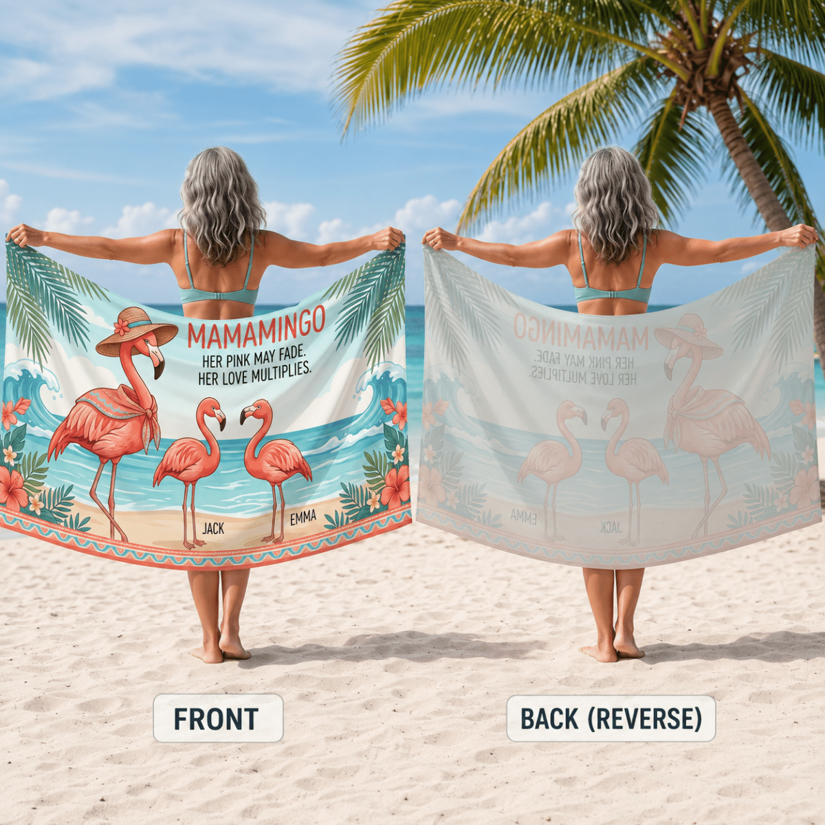 Personalized Mamamingo Sarong | Custom Flamingo Beach Cover Up | Mom Beach Vacation Gift - FlamingoAholic