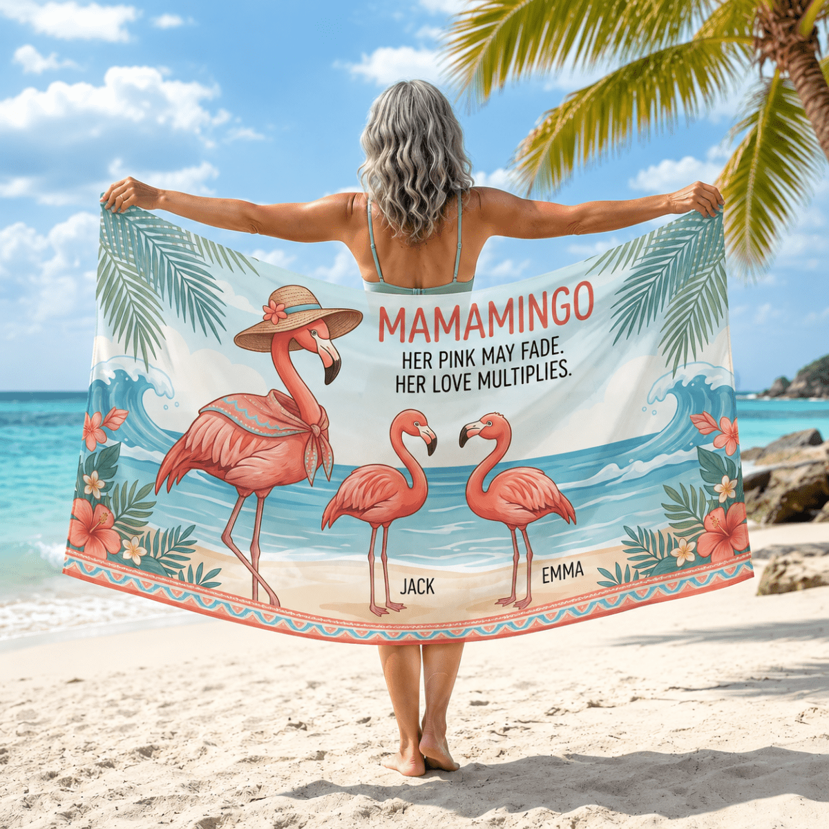 Personalized Mamamingo Sarong | Custom Flamingo Beach Cover Up | Mom Beach Vacation Gift - FlamingoAholic