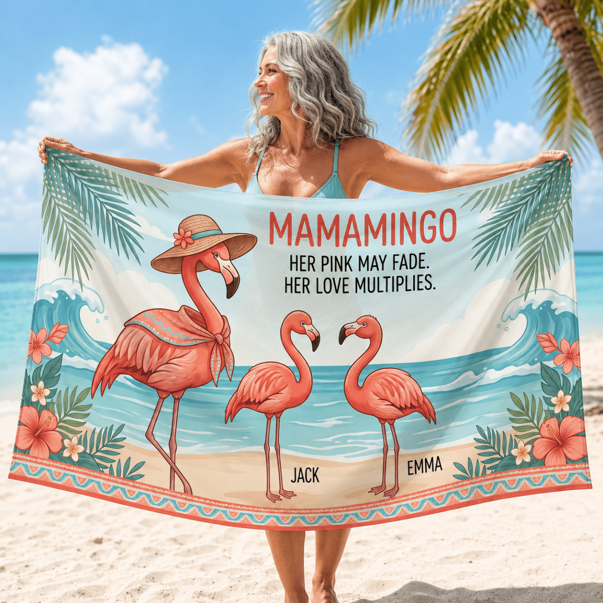 Personalized Mamamingo Sarong | Custom Flamingo Beach Cover Up | Mom Beach Vacation Gift - FlamingoAholic