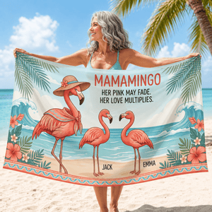 Personalized Mamamingo Sarong | Custom Flamingo Beach Cover Up | Mom Beach Vacation Gift - FlamingoAholic