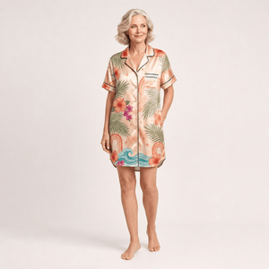 Personalized Mamamingo Satin Pajama Shirt Dress | Custom Mom Flamingo Sleep Shirt | Mother's Day Pajama Dress Gift - FlamingoAholic