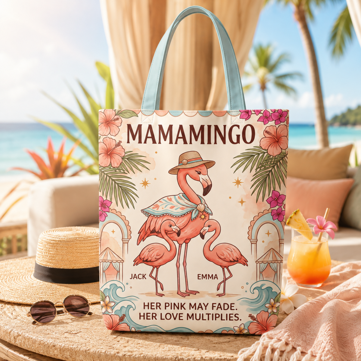 Personalized Mamamingo Tote Bag | Custom Flamingo Mom Beach Canvas Shopping Bag - FlamingoAholic