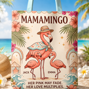 Personalized Mamamingo Tote Bag | Custom Flamingo Mom Beach Canvas Shopping Bag - FlamingoAholic