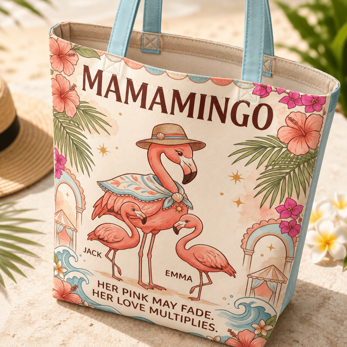 Personalized Mamamingo Tote Bag | Custom Flamingo Mom Beach Canvas Shopping Bag - FlamingoAholic