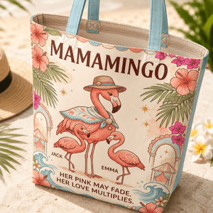Personalized Mamamingo Tote Bag | Custom Flamingo Mom Beach Canvas Shopping Bag - FlamingoAholic