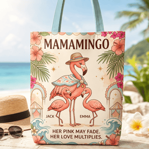 Personalized Mamamingo Tote Bag | Custom Flamingo Mom Beach Canvas Shopping Bag - FlamingoAholic