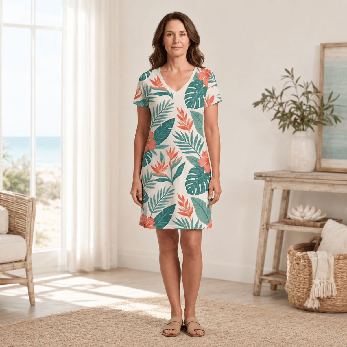 Personalized Mamamingo Women's Fine Jersey V-Neck Dress | Custom Mom Flamingo Dress - FlamingoAholic