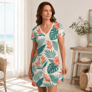 Personalized Mamamingo Women's Fine Jersey V-Neck Dress | Custom Mom Flamingo Dress - FlamingoAholic
