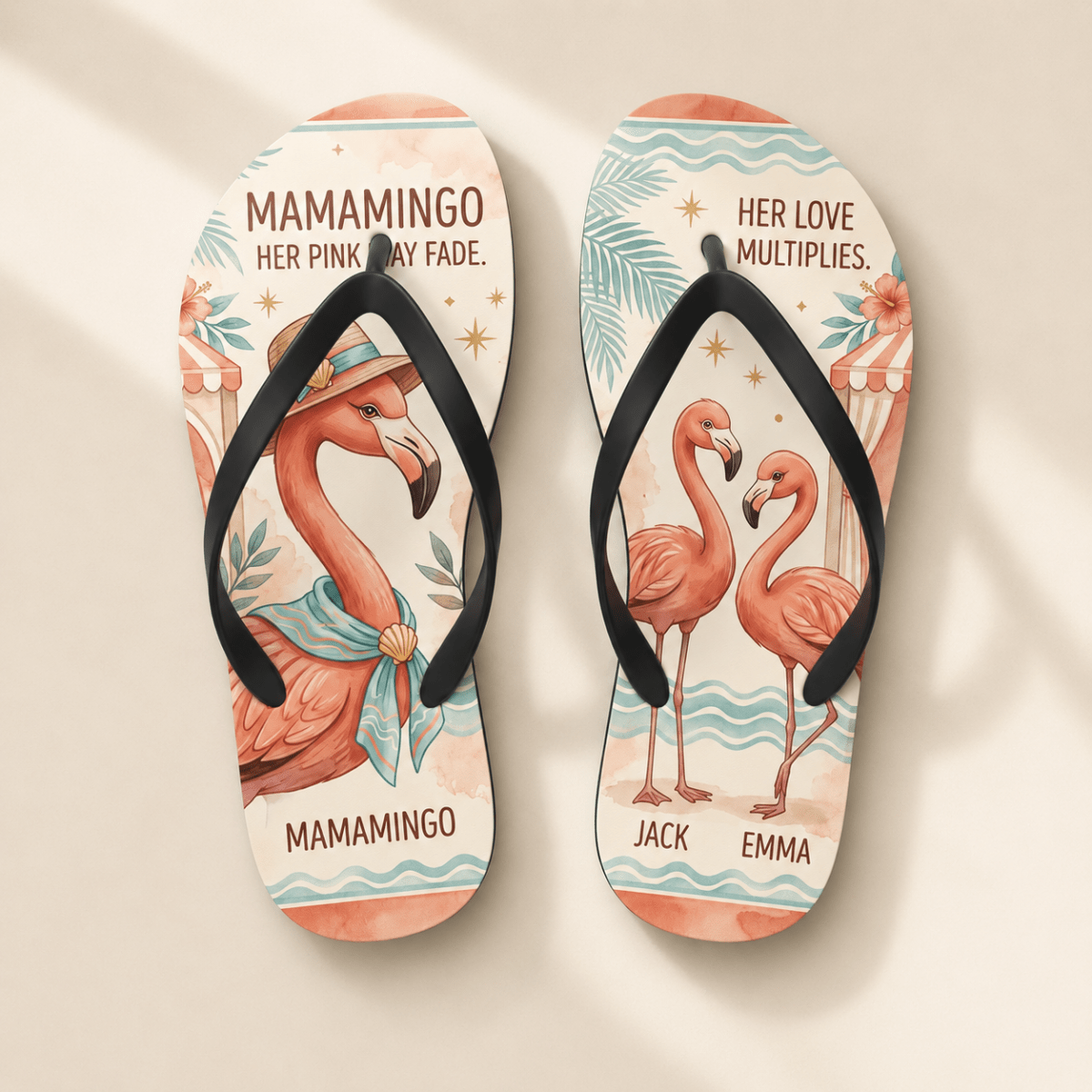 Personalized Mamingo Flamingo Flip Flops | Custom Mom Beach Sandals | Mother's Day Gift from Kids - FlamingoAholic