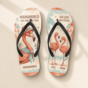 Personalized Mamingo Flamingo Flip Flops | Custom Mom Beach Sandals | Mother's Day Gift from Kids - FlamingoAholic