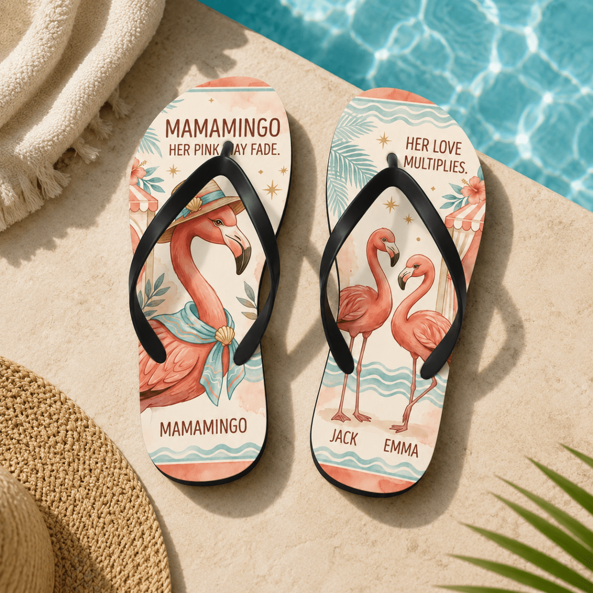 Personalized Mamingo Flamingo Flip Flops | Custom Mom Beach Sandals | Mother's Day Gift from Kids - FlamingoAholic
