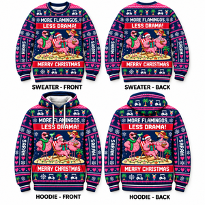 Personalized More Flamingos Less Drama Christmas Sweater & Hoodie - FlamingoAholic