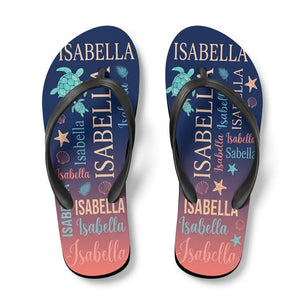 Personalized Navy Sea Turtle Flip Flops - Custom Name Beach Summer Sandals Gift - FlamingoAholic