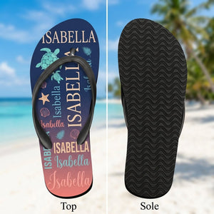 Personalized Navy Sea Turtle Flip Flops - Custom Name Beach Summer Sandals Gift - FlamingoAholic