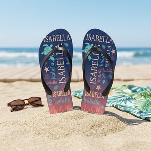 Personalized Navy Sea Turtle Flip Flops - Custom Name Beach Summer Sandals Gift - FlamingoAholic