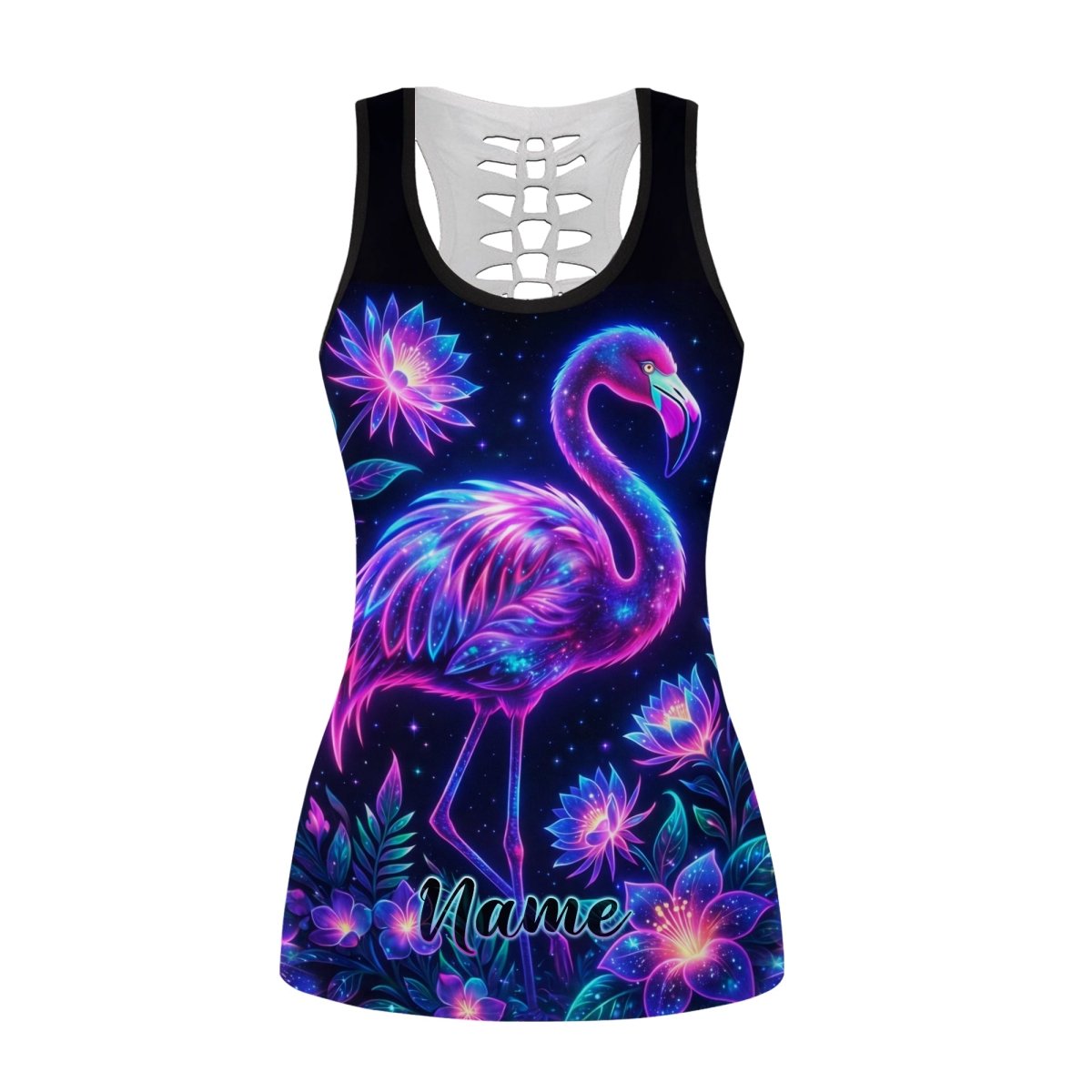 Personalized Neon Galaxy Flamingo Yoga Leggings and Tank Top Set - Custom Workout Outfit - FlamingoAholic