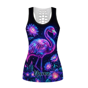 Personalized Neon Galaxy Flamingo Yoga Leggings and Tank Top Set - Custom Workout Outfit - FlamingoAholic
