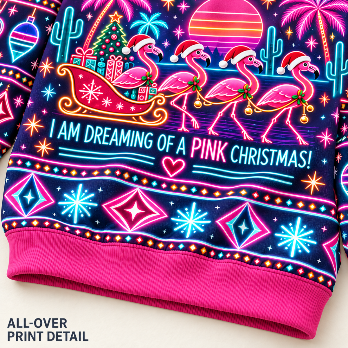 Personalized Neon Pink Christmas Flamingo Sweater & Hoodie - FlamingoAholic