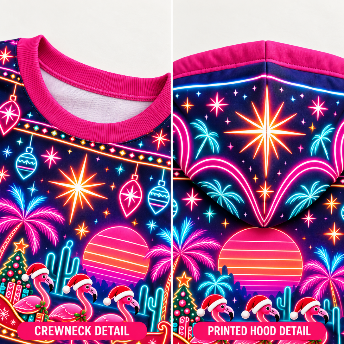 Personalized Neon Pink Christmas Flamingo Sweater & Hoodie - FlamingoAholic