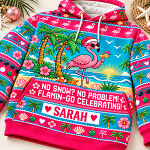 Personalized No Snow No Problem Flamingo Christmas Sweater & Hoodie - FlamingoAholic