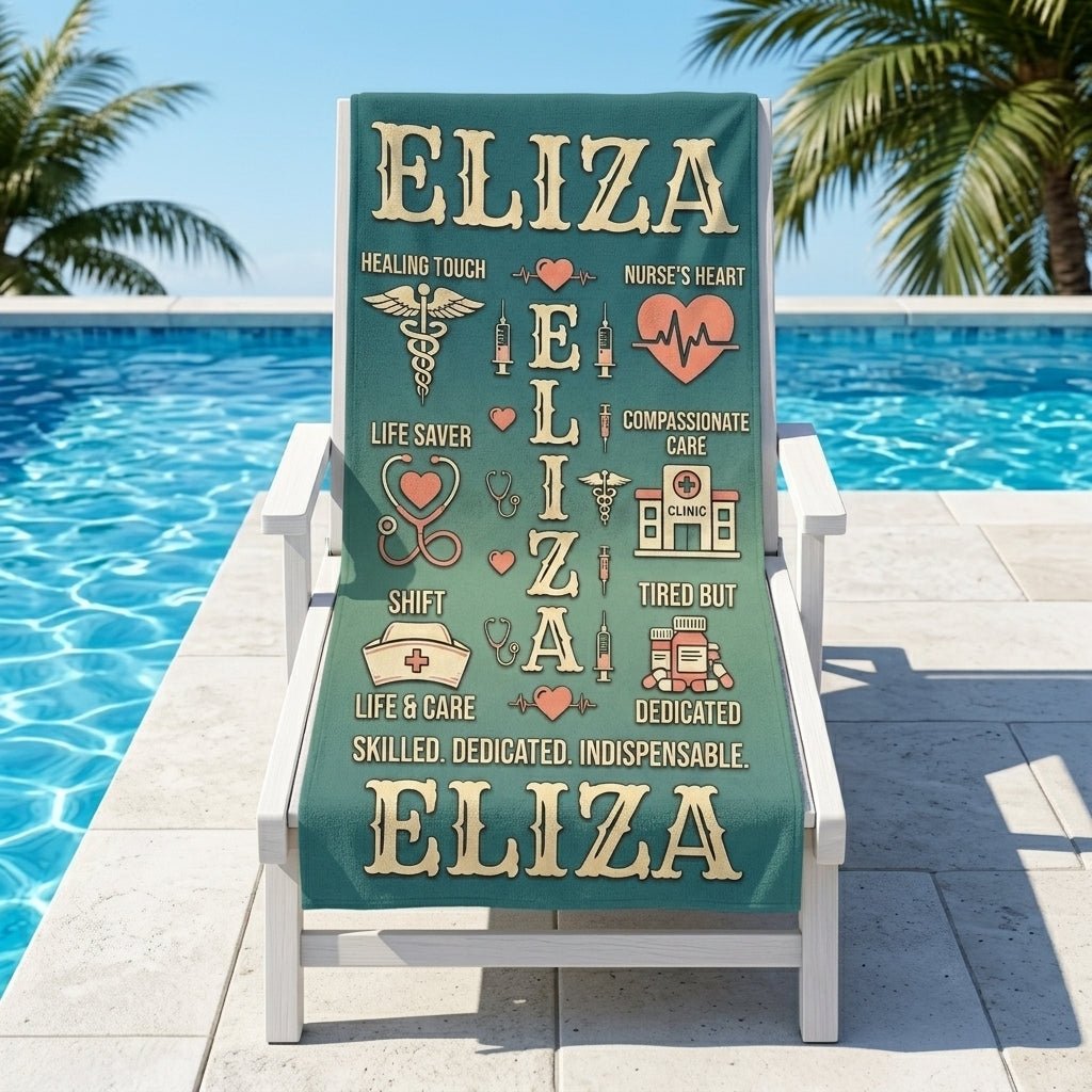 Personalized Nurse Beach Towel - Custom Name "Skilled. Dedicated. Indispensable." - FlamingoAholic