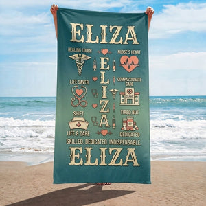 Personalized Nurse Beach Towel - Custom Name "Skilled. Dedicated. Indispensable." - FlamingoAholic
