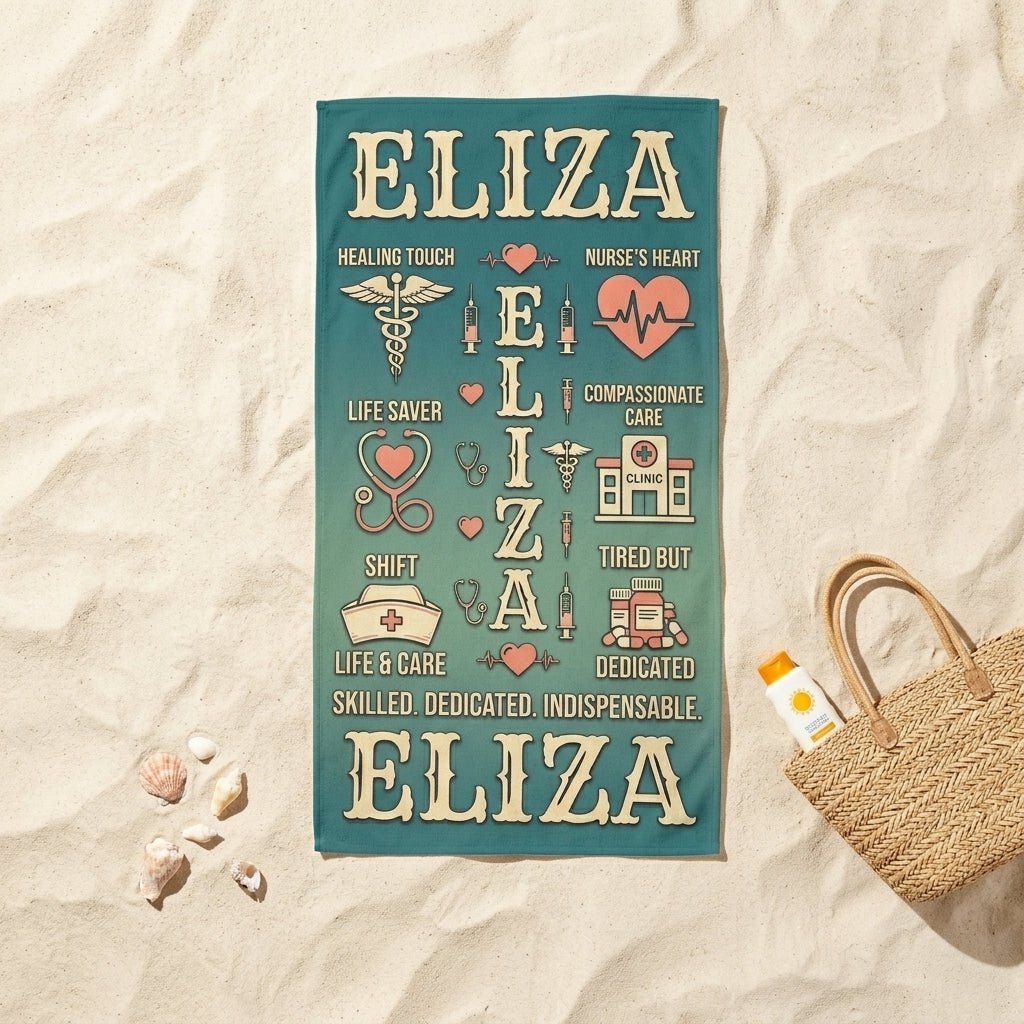 Personalized Nurse Beach Towel - Custom Name "Skilled. Dedicated. Indispensable." - FlamingoAholic