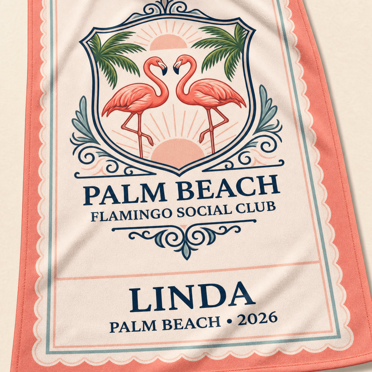 Personalized Palm Beach Flamingo Beach Towel | Custom Pool Towel | Florida Vacation Gift - FlamingoAholic