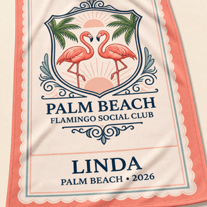 Personalized Palm Beach Flamingo Beach Towel | Custom Pool Towel | Florida Vacation Gift - FlamingoAholic