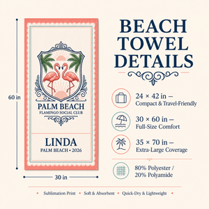Personalized Palm Beach Flamingo Beach Towel | Custom Pool Towel | Florida Vacation Gift - FlamingoAholic