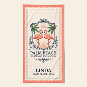 Personalized Palm Beach Flamingo Beach Towel | Custom Pool Towel | Florida Vacation Gift - FlamingoAholic