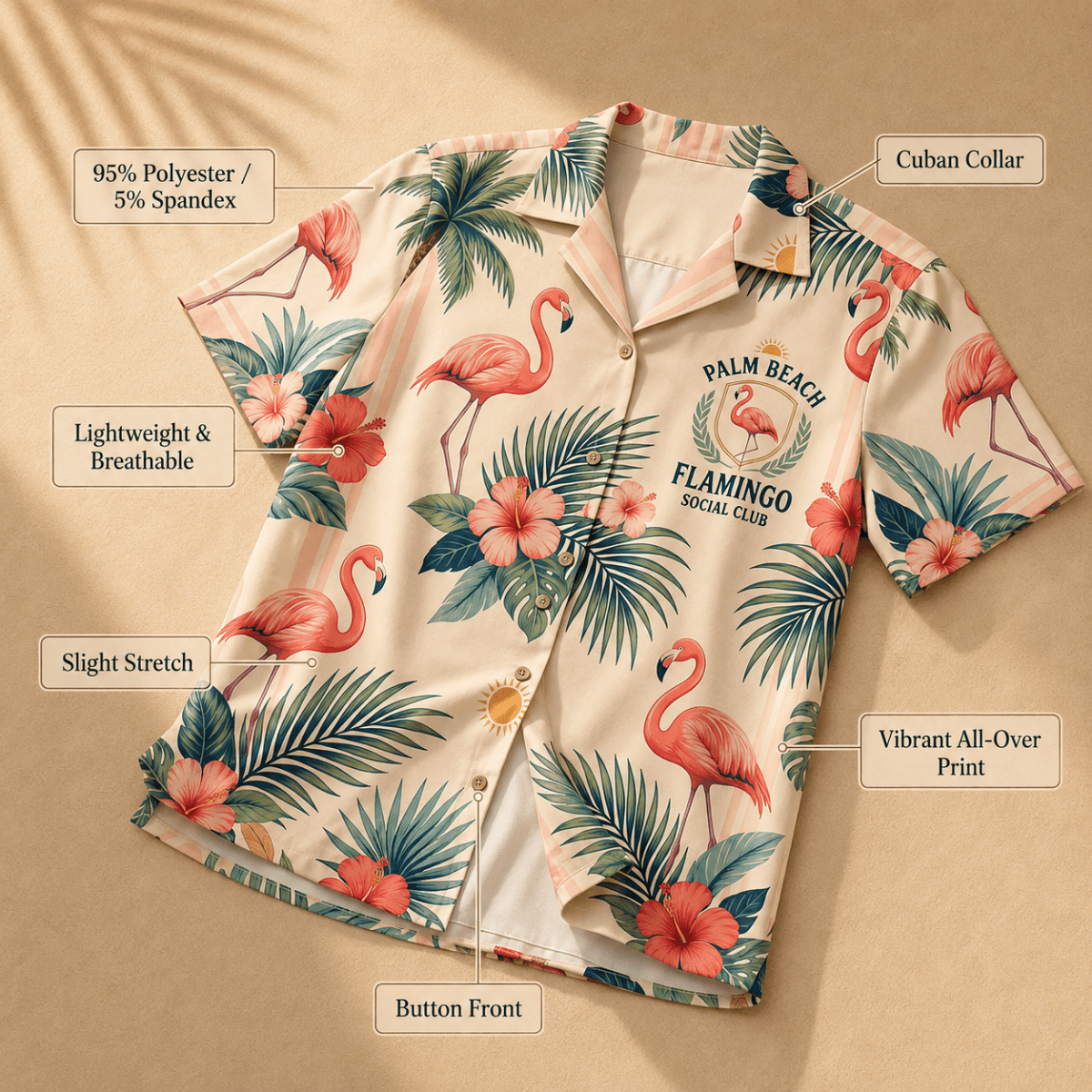 Personalized Palm Beach Flamingo Hawaiian Shirt for Women | Custom Coastal Resort Shirt | Flamingo Social Club Gift - FlamingoAholic