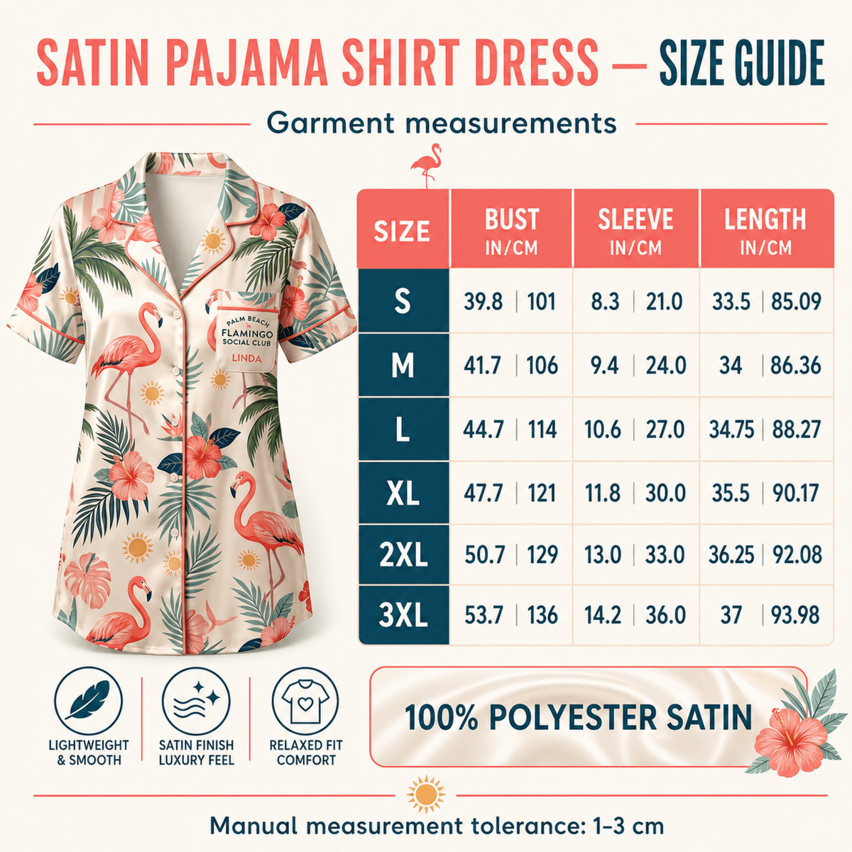 Personalized Palm Beach Flamingo Satin Pajama Shirt Dress | Custom Women's Luxury Sleep Shirt | Coastal Sleepwear Gift - FlamingoAholic