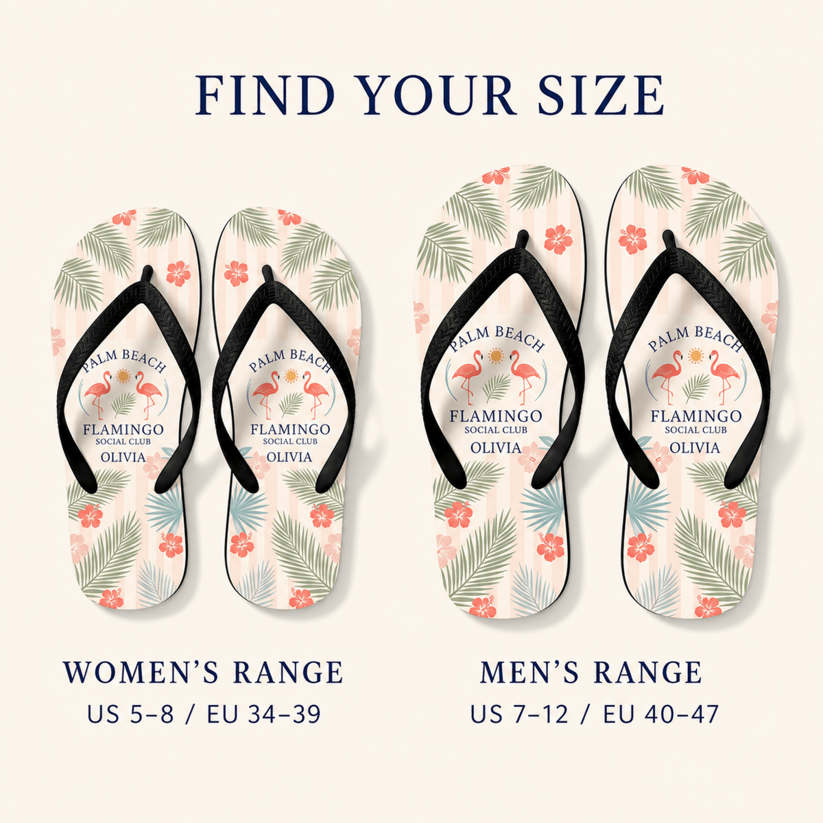 Personalized Palm Beach Flamingo Social Club Flip Flops | Custom Coastal Beach Sandals for Women | Resort Vacation Slides - FlamingoAholic